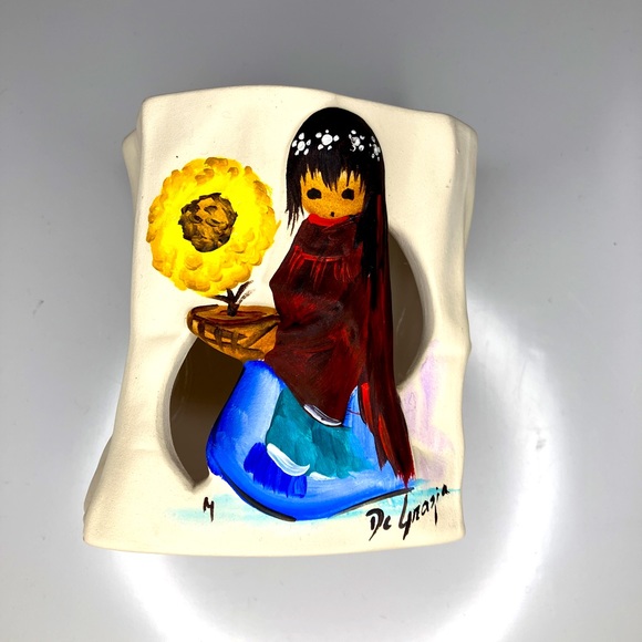 Ted DeGrazia, Tea candle holder, Hand made, 
Measurements 4” H X 3 1/2" W X 3" D - Picture 1 of 9